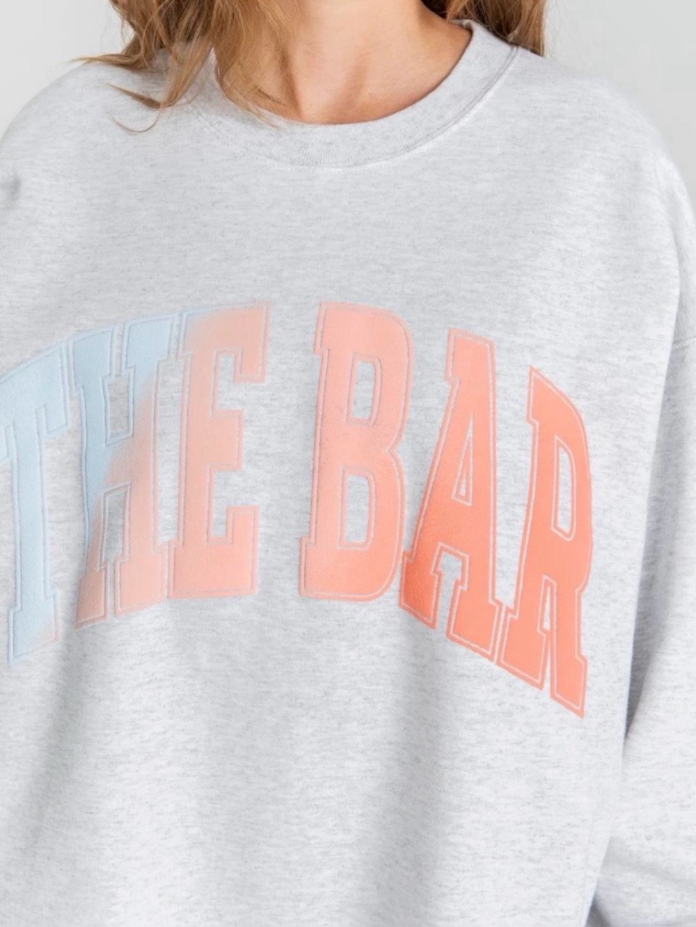 THE BAR Varsity Ombre Sweatshirt Gray Crewneck Neon Logo NWT Oversized